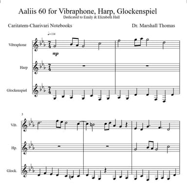 Aaliis 60 for Vibraphone, Harp, Glockenspiel