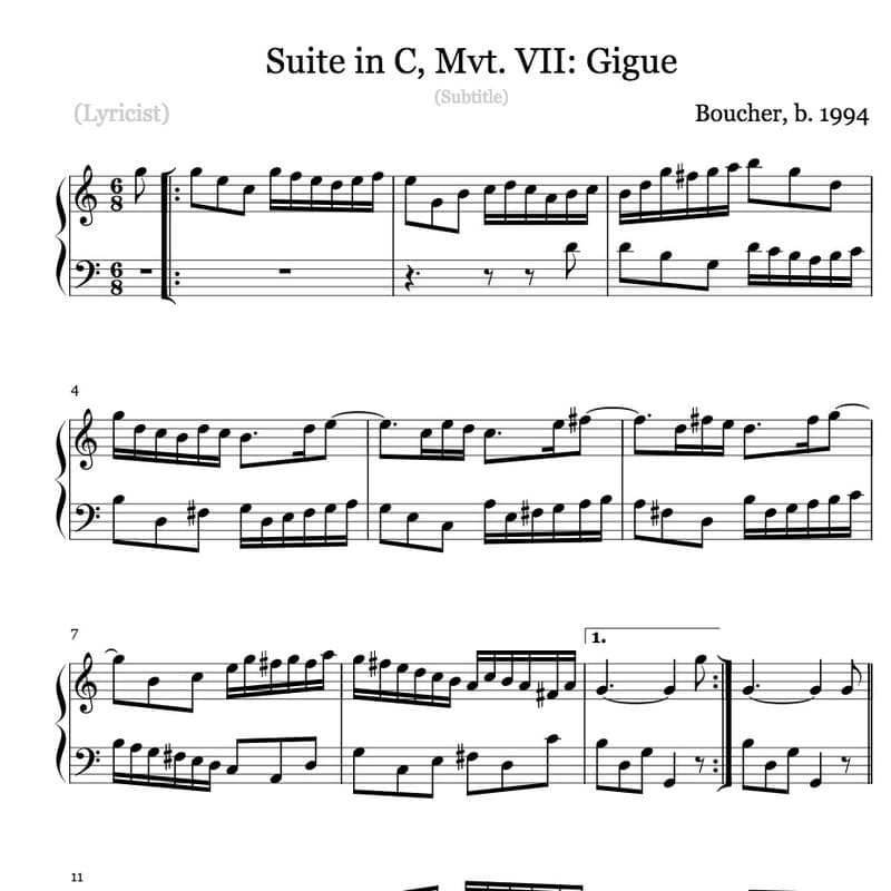 Suite in C, Mvt. VII: Gigue