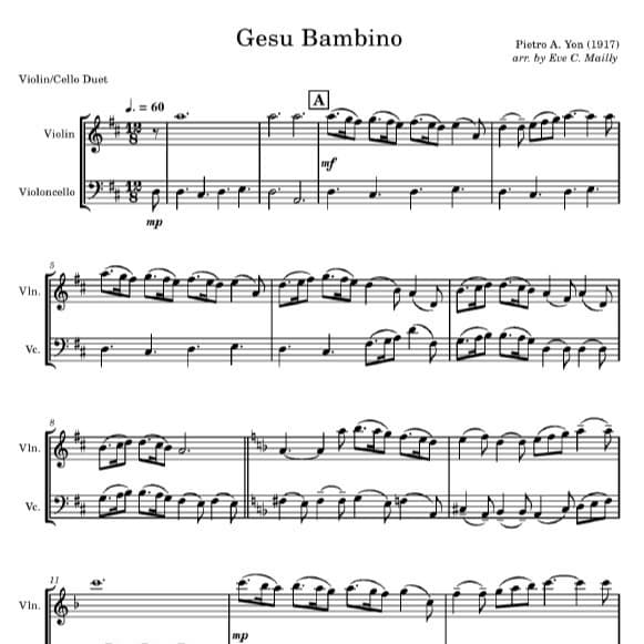 Gesu Bambino - Duet for Violin & Cello (arr. Eve C. Mailly - Zene Strings)