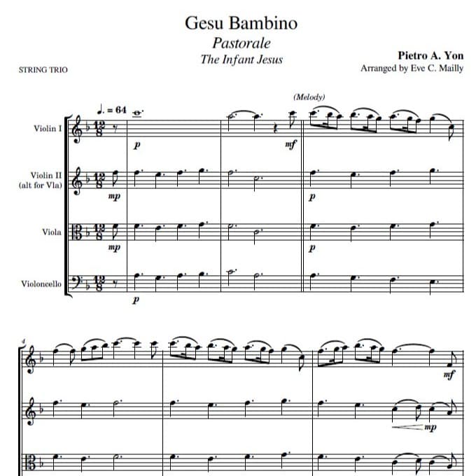 Gesu Bambino (Pastorale) - The Infant Jesus - String Trio (arr. Eve C. Mailly - Zene Strings)