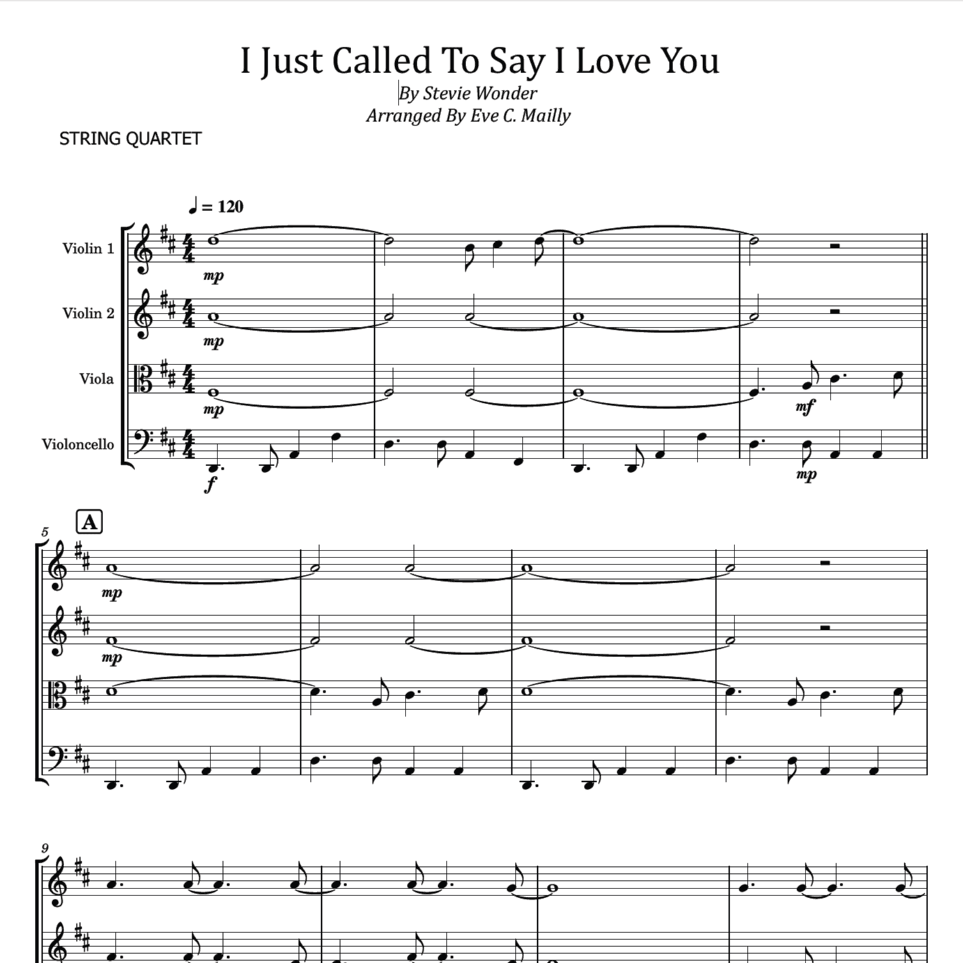I Just Called To Say I Love You (arr. Eve C. Mailly - Zene Strings)