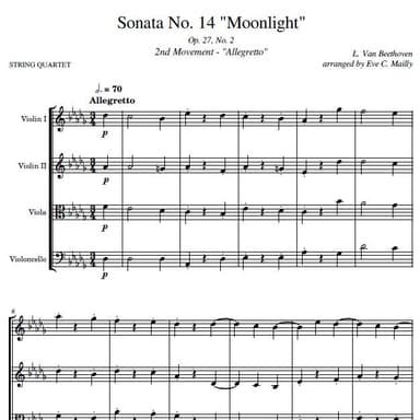 Moonlight Sonata 2nd Mvmt (Sonata No. 14 opus 27 no. 2) - Beethoven - String Quartet (arr. Eve C. Mailly - Zene Strings)