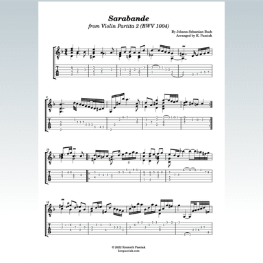 Sarabande (BWV 1004) (for Solo Guitar) (arr. Kenneth Pasciak)