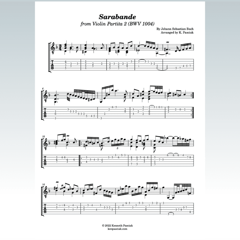 Sarabande (BWV 1004) (for Solo Guitar) (arr. Kenneth Pasciak)