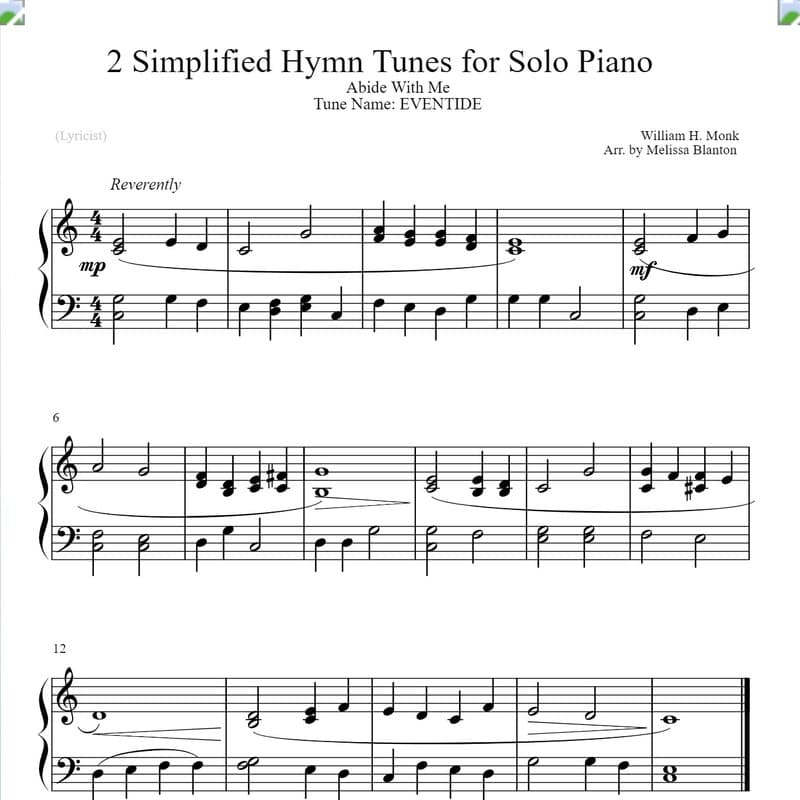 2 Simplified Hymn Tunes for Solo Piano