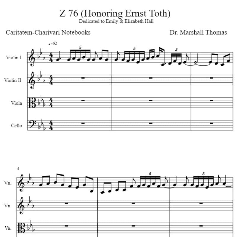 Z 76 (Honoring Ernst Toth) for String Quartet