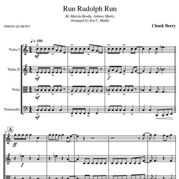 Run Rudolph Run (arr. Eve C. Mailly - Zene Strings)