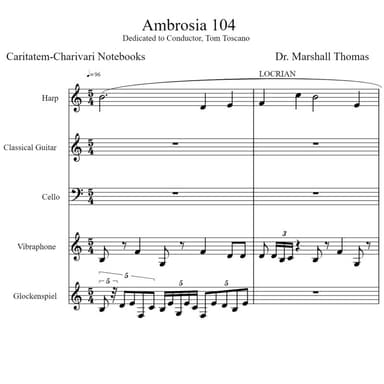 Ambrosia 104 for Harp, Guitar, 'cello, Vibraphone, Glock.