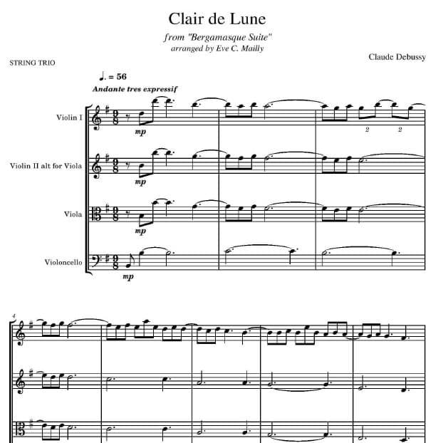 Clair de Lune (from Suite Bergamasque) - String Trio (arr. Eve C. Mailly - Zene Strings)