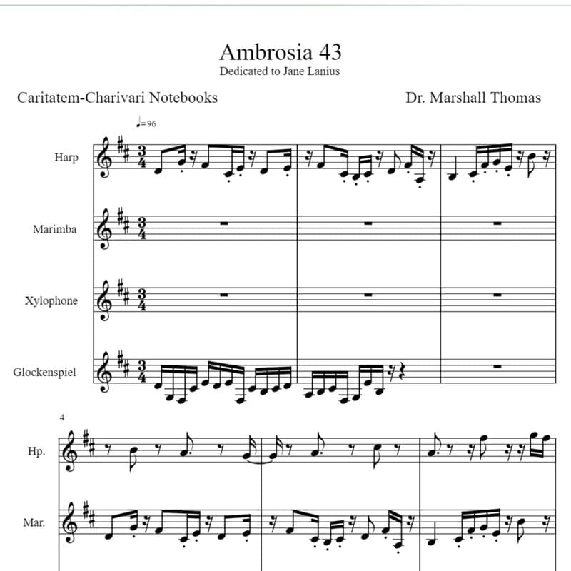Ambrosia 43 for Harp, Percussion a Voce
