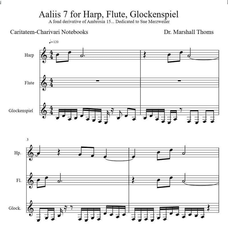 Aaliis 7 for Harp, Flute, Glockenspiel