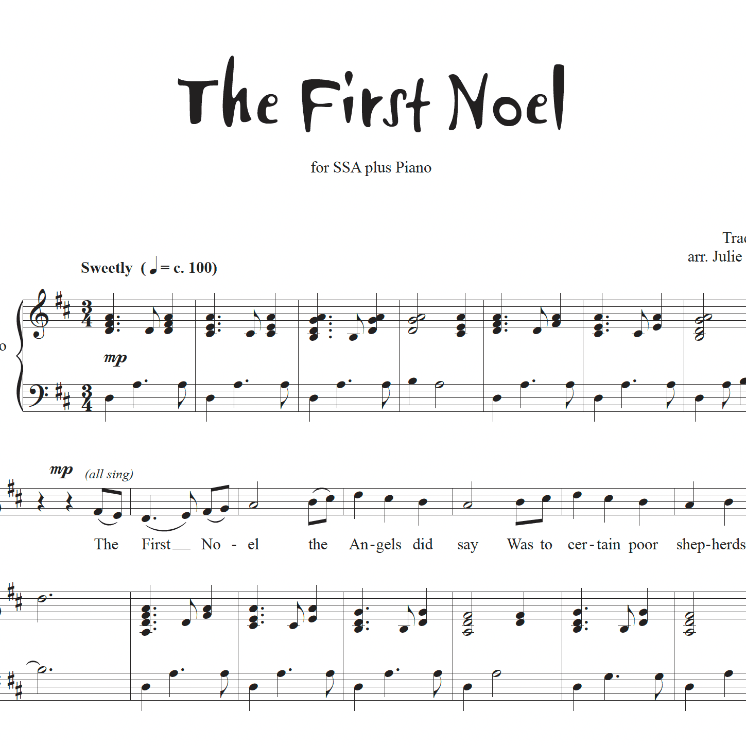 The First Noel for SSA plus Piano (arr. Julie Gaulke)
