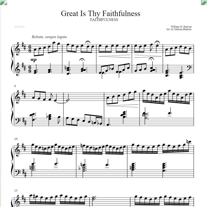Great is Thy Faithfulness (arr. Melissa Blanton)