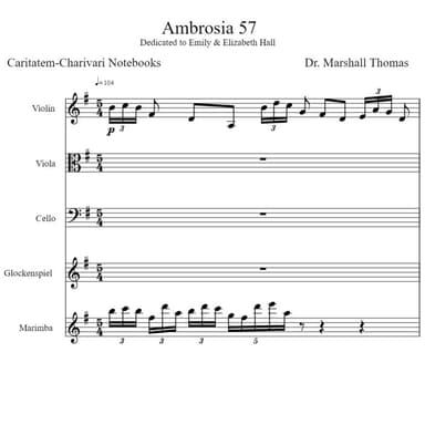 Ambrosia 57 for String Trio, Marimba, Glockenspiel