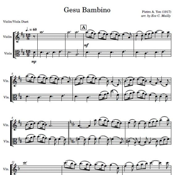 Gesu Bambino - Duet for Violin & Viola (arr. Eve C. Mailly - Zene Strings)