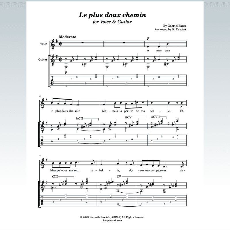Le plus doux chemin (for Voice and Guitar) (arr. K. Pasciak)