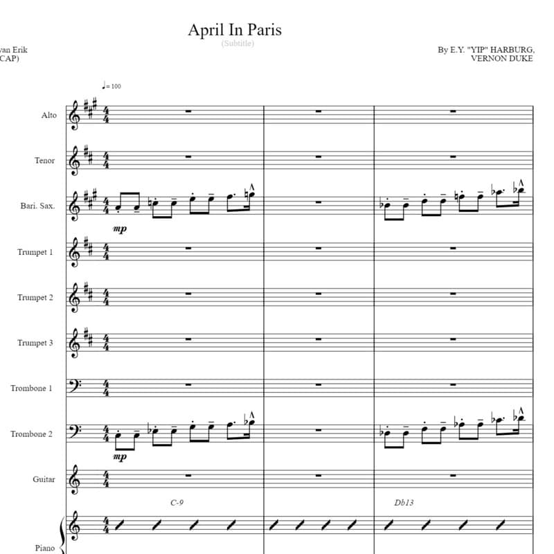 April In Paris (arr. Ryan Erik Adamsons (ASCAP))