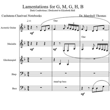 Lamentations for Guitar, Marimba, Glock., Harp, Bass