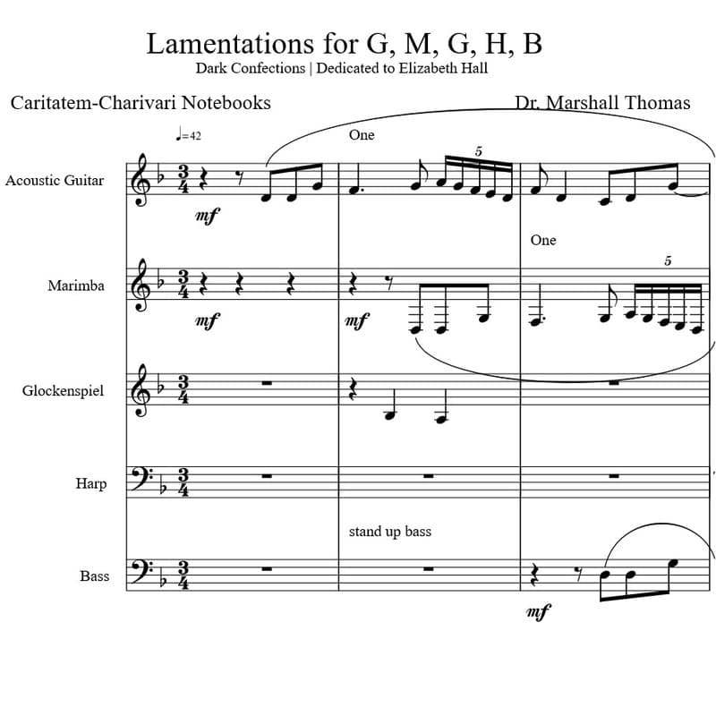 Lamentations for Guitar, Marimba, Glock., Harp, Bass