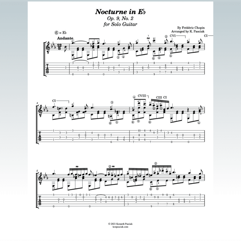 Nocturne in E Flat by Chopin (for Solo Guitar) (arr. Kenneth Pasciak)