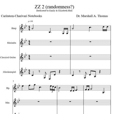 ZZ 2 (randomness?) for Harp, Marimba, Guitar, Glock.