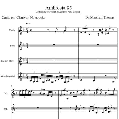 Ambrosia 85 for Violin, Harp, Corno, Glockenspiel