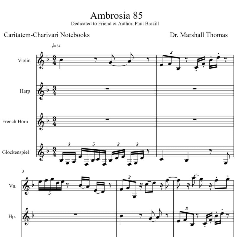 Ambrosia 85 for Violin, Harp, Corno, Glockenspiel