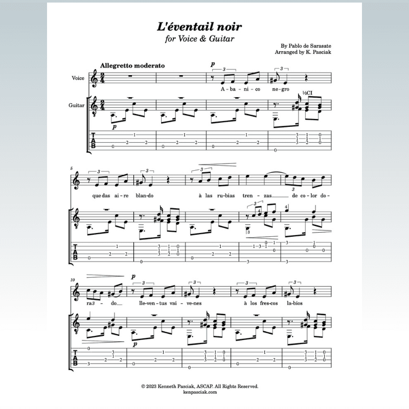 L'éventail noir (for Voice & Guitar) (arr. Kenneth Pasciak)