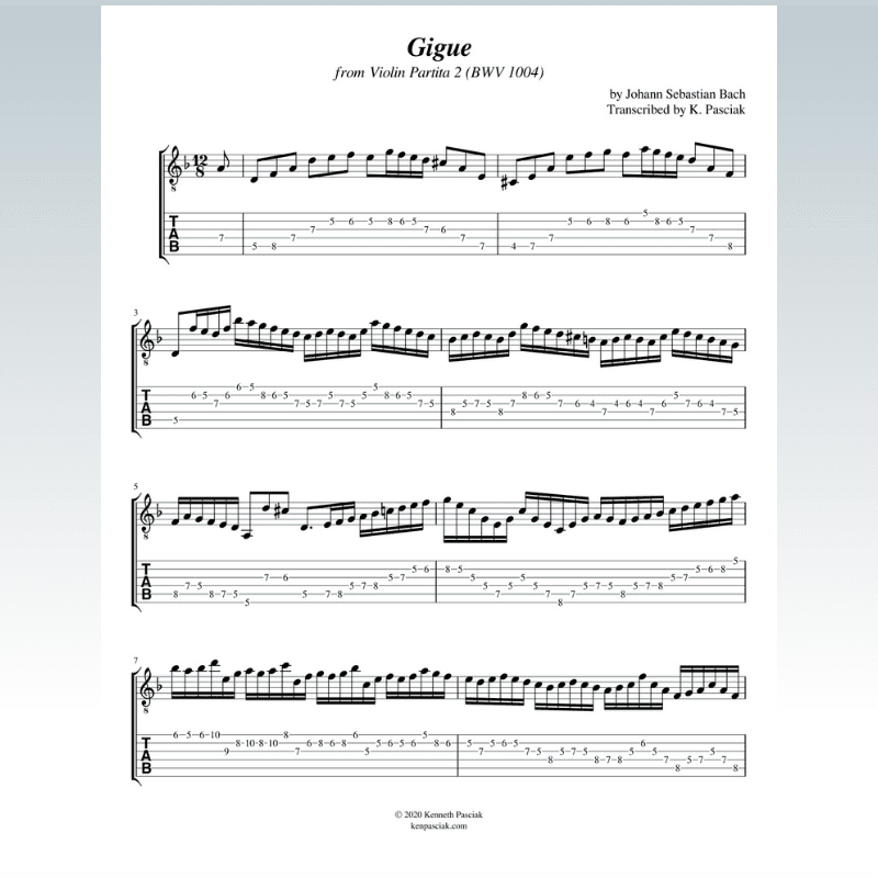Gigue in D Minor from Partita 2 (BWV1004) (for Solo Guitar) (arr. Kenneth Pasciak)