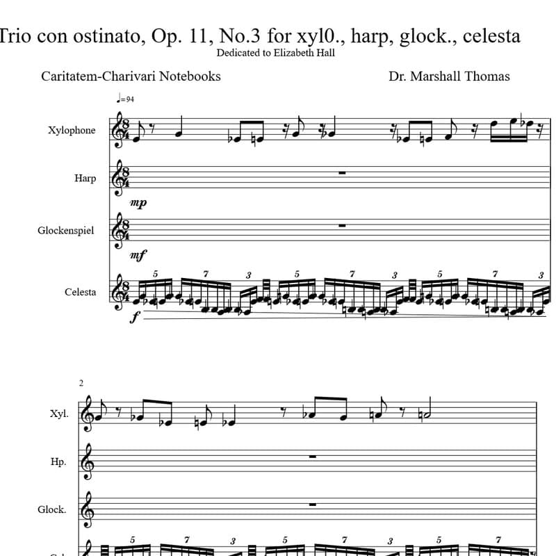 Trio con ostinato, Op. 11, No.3 for Harp, Celesta, Perc.