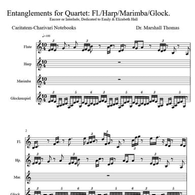Entanglements for Quartet: Fl./Harp/Marimba/Glock.