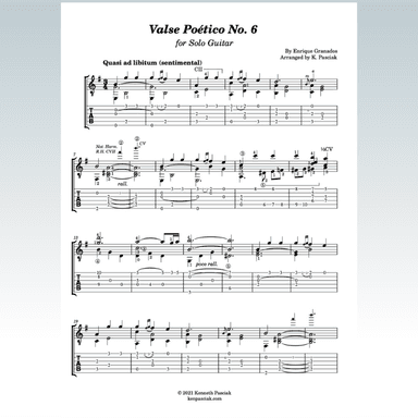 Valse Poético No. 6 by Granados (for Solo Guitar) (arr. Kenneth Pasciak)