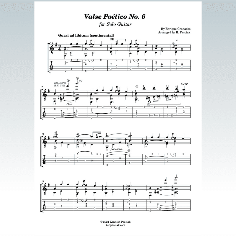 Valse Poético No. 6 by Granados (for Solo Guitar) (arr. Kenneth Pasciak)