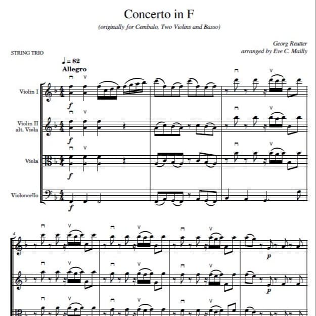 Concerto in F - ALL MOVEMENTS - Reutter - String Trio (arr. Eve C. Mailly - Zene Strings)