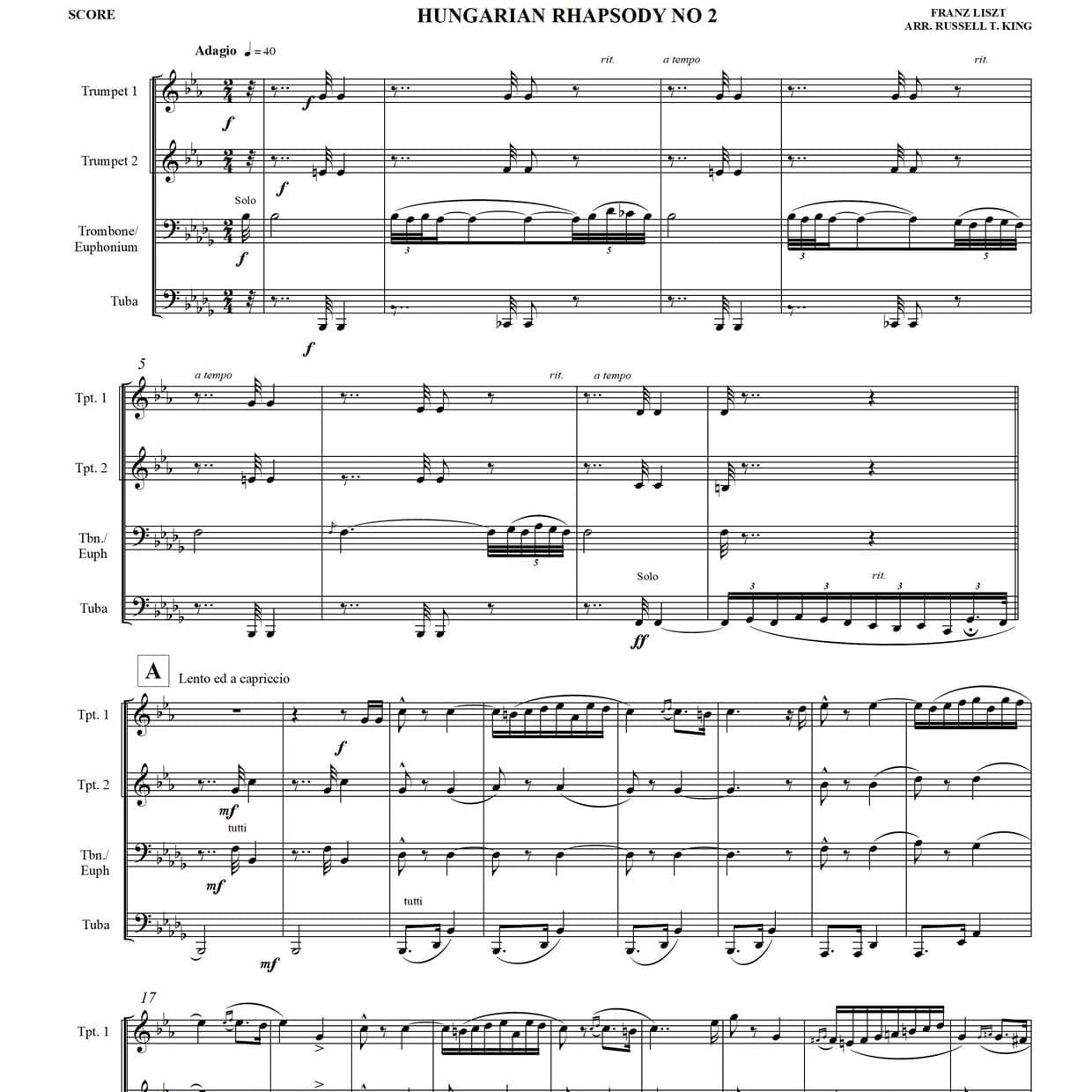 HUNGARIAN RHAPSODY NO 2 – BRASS QUARTET (arr. RUSSELL T. KING)