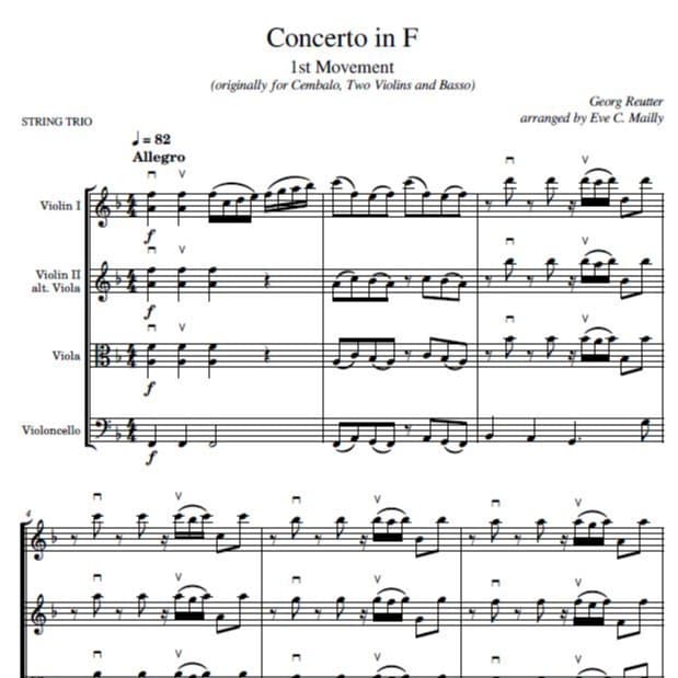 Concerto in F - 1st movement - Reutter - String Trio (arr. Eve C. Mailly - Zene Strings)