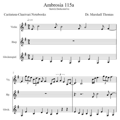 Ambrosia 115a for Violin, Harp, Glockenspiel