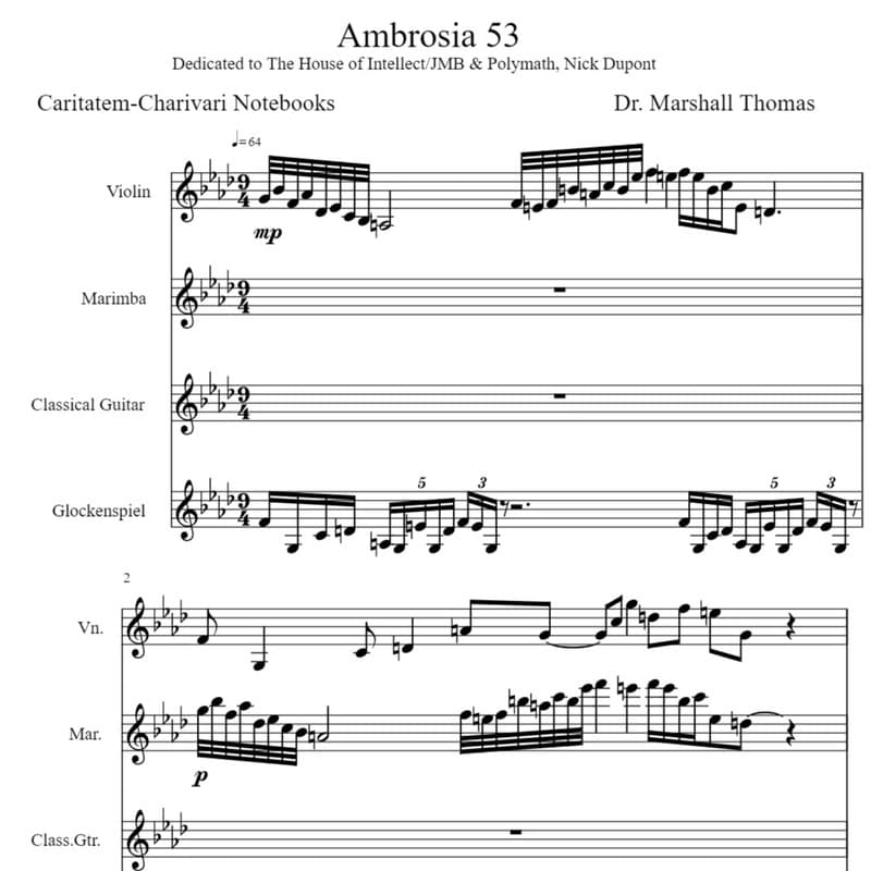 Ambrosia 53 for Violin, Marima, Guitar, Glockenspiel