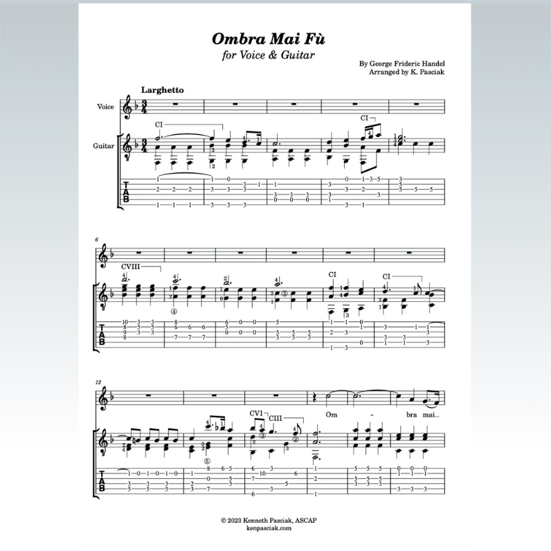 Ombra Mai Fu (for Voice & Guitar) (arr. Kenneth Pasciak)
