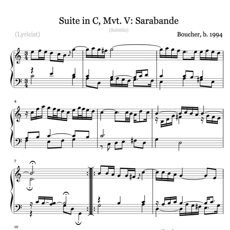 Suite in C, Mvt. V: Sarabande