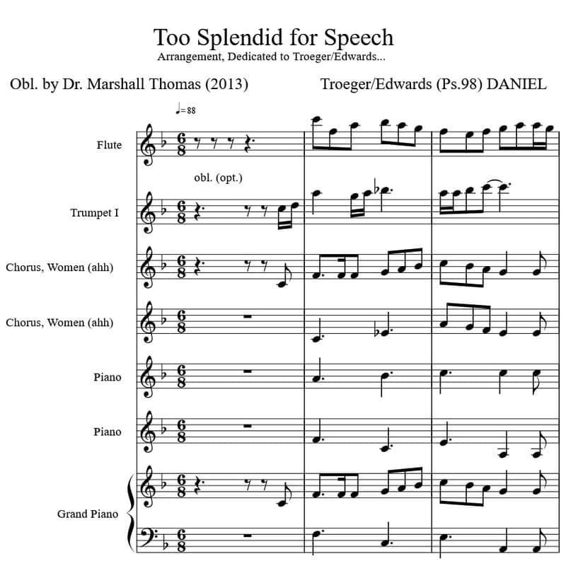 Too Splendid for Speech for Flute, Trumpet, Chorus, Piano