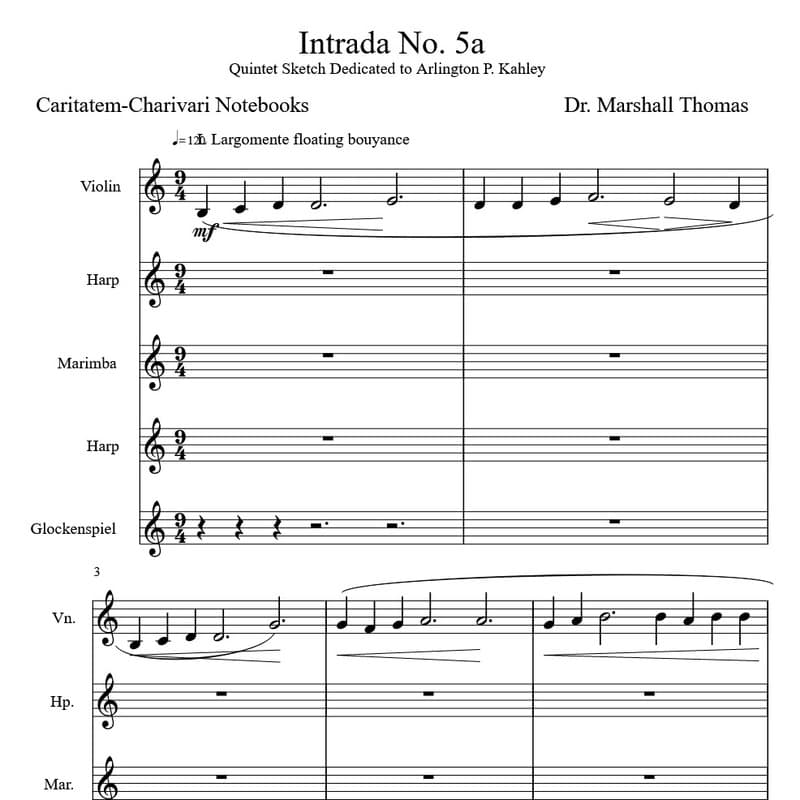 Intrada No. 5a for Violin, Harps, Marimba, Glock.