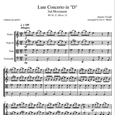 Concerto in D, RV 93 - 3rd Movement - Allegro - Vivaldi (String Quartet) (arr. Eve C. Mailly - Zene Strings)