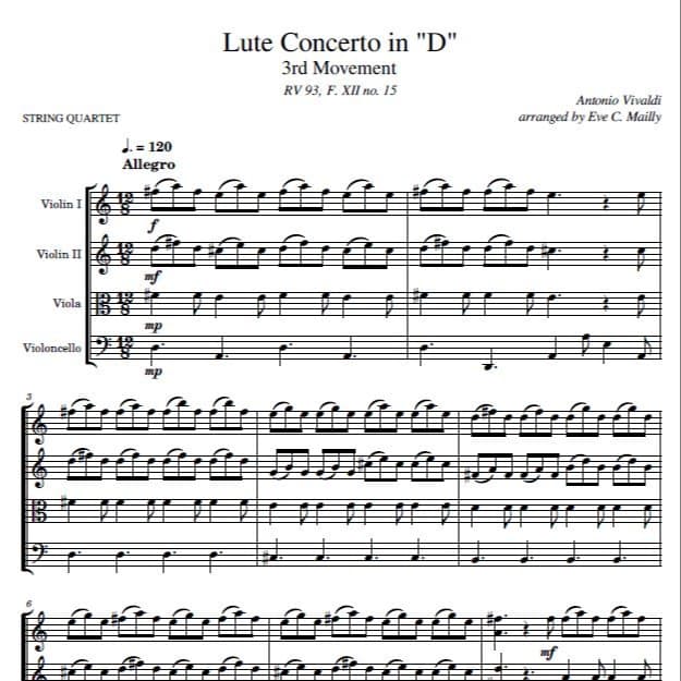Concerto in D, RV 93 - 3rd Movement - Allegro - Vivaldi (String Quartet) (arr. Eve C. Mailly - Zene Strings)