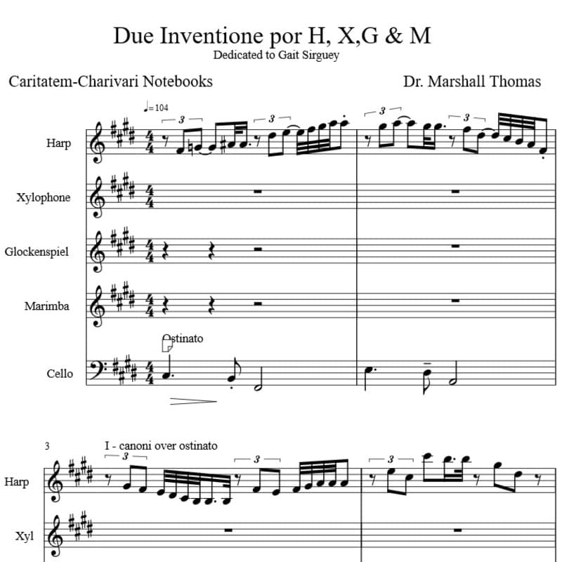 Due Inventione por Harp, 'cello, Pitched Percussion
