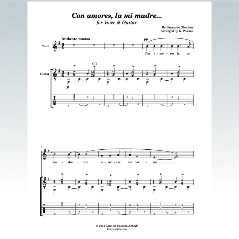 Con amores, la mi madre (for Voice & Guitar) (arr. Kenneth Pasciak)