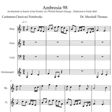 Ambrosia 98 for Harp, Flute, 'cello, Glock.