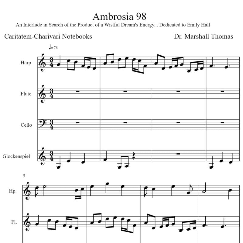 Ambrosia 98 for Harp, Flute, 'cello, Glock.
