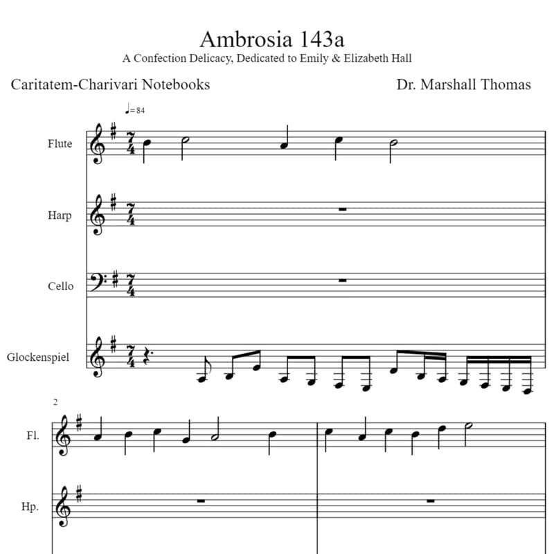 Ambrosia 143a for Flute, Harp, 'cello, Glockenspiel