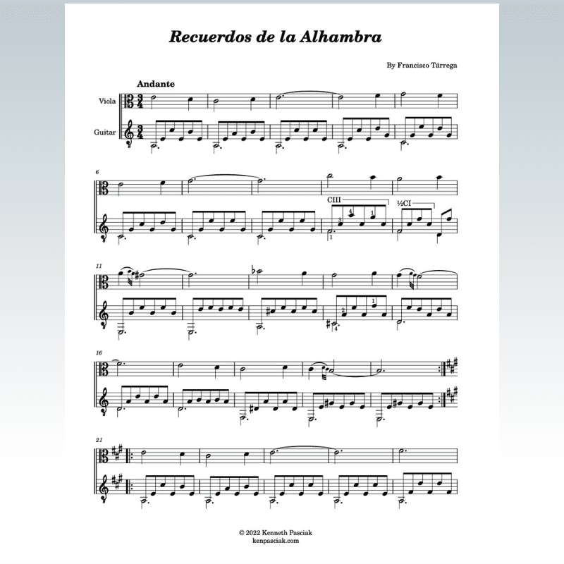 Eleven Duets for Viola and Guitar (arr. Kenneth Pasciak)
